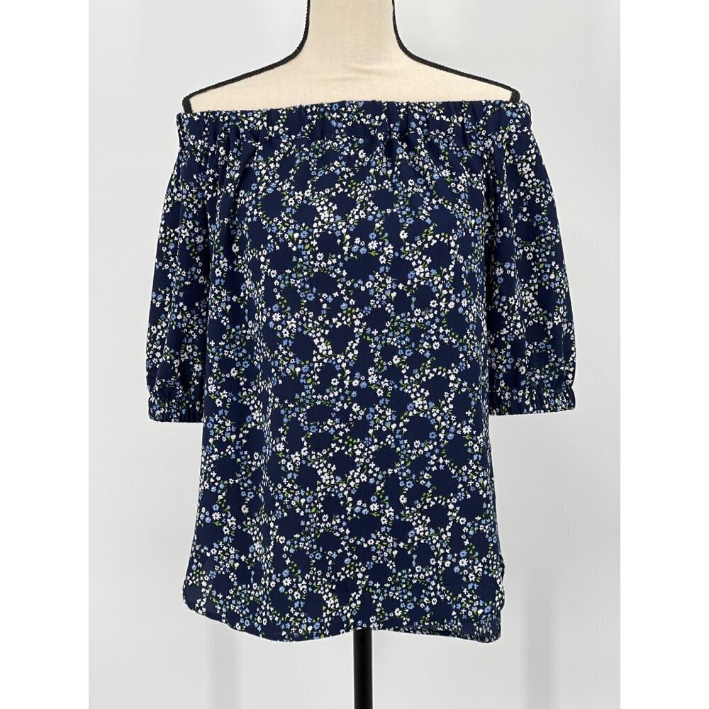 MICHAEL Michael Kors Floral Blouse Size XS Short Sleeve Blue